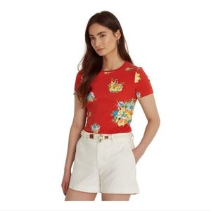 Ladies Lauren Ralph Lauren Red Floral Short Sleeve Top Size Medium